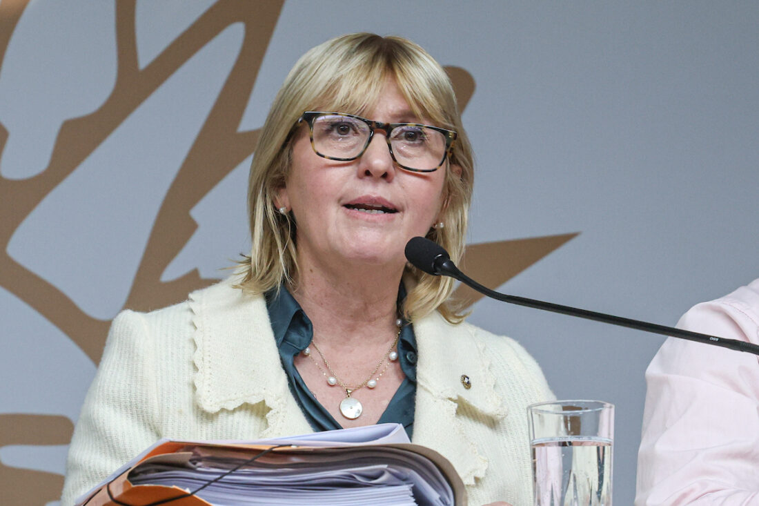 La ministra Cristina Lustemberg durante su comparecencia por el caso de la anestesista